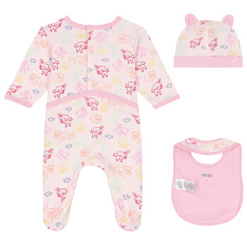 Baby Girls Pink Logo & Animals Babygrows Gift Set